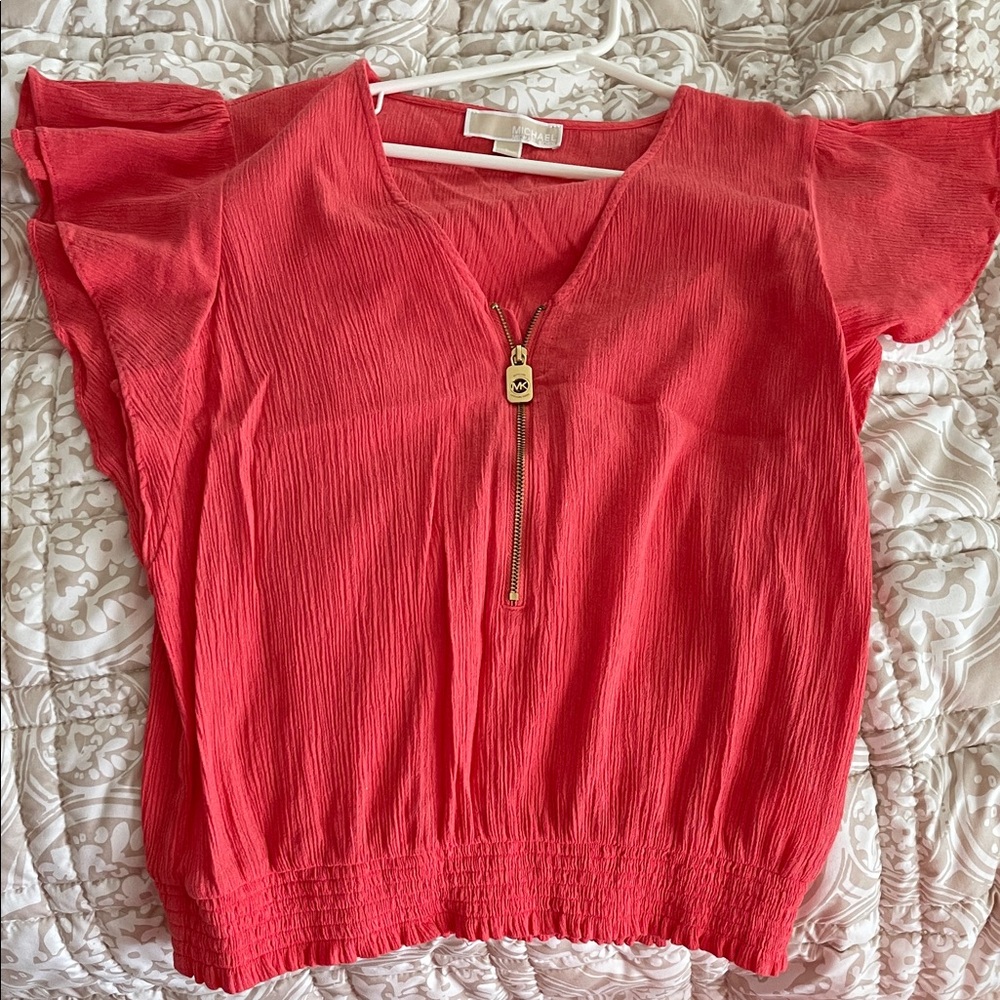 Michael Kors Coral Blouse with Gold Zipper
